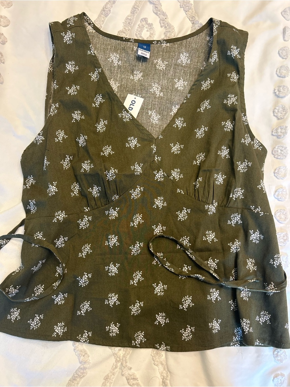 Old Navy Olive Green Floral Wrap Tank with Side Tie